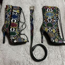 Women Matching Size 8 Boot And 43”Belt