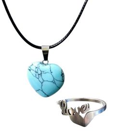 Black Leather Rope Necklace,Natural Turquoise Stone Pendant