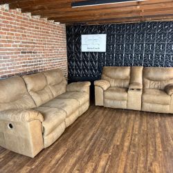 Delivery Available brown sofa/couch + loveseat recliner set