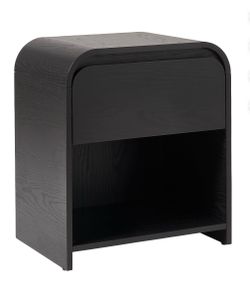 Pair of Black Wood Nightstand with Drawer and Shelf