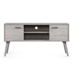 Modern Grey TV Cabinet,Offers Ample Space for Device Storage, Features Durable Particleboard and Rubberwood Construction Pick Up Only 