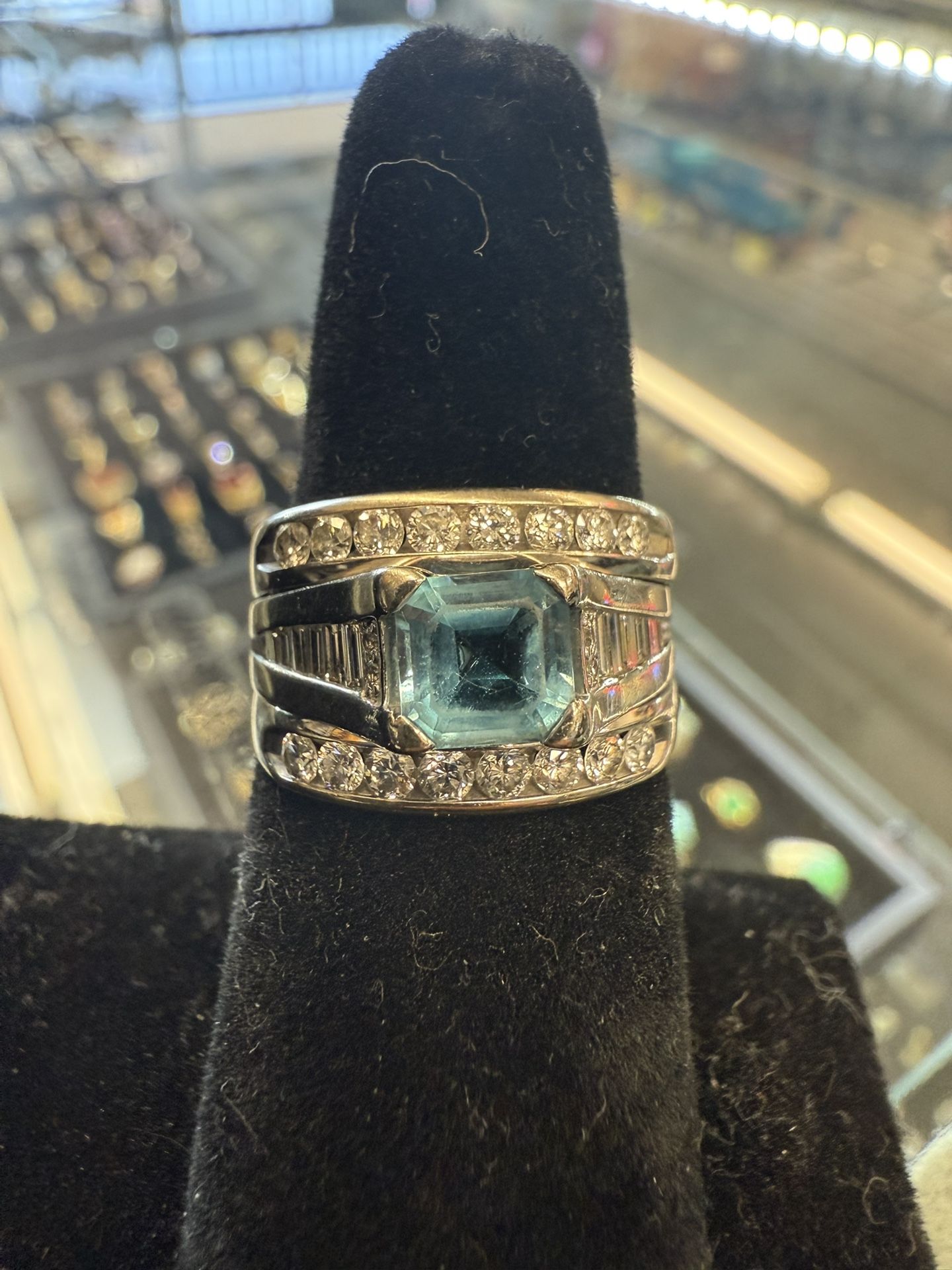 14KT White Gold Engagement Ring W/ White Topaz Center 38971-1