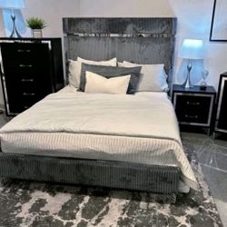 Bedroom Set New Style Modern Elegant Set Queen Bed Chest And Nightstand.
