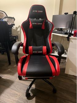 GTPLAYER Gaming Chair, Ergonomic Office Desk Chair with Lumbar Support, PU Leather, Footrest & Adjustable Headrest, Red