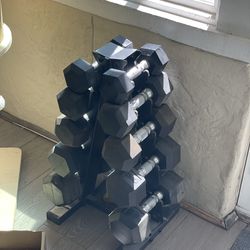 Dumbbell Set with Rack - Rubber coated