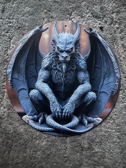 Round Fantasy Dragon Metal Sign Dragon Wall Art Fantasy Decor Gothic Style Tin Plaque