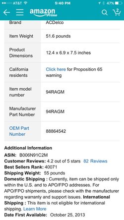 ACDelco AGM Automotive BCI Group 94R Battery 94RAGM 