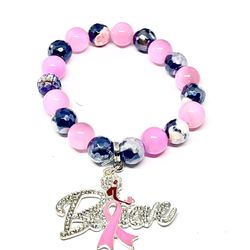 Believe Breast Cancer Beaded Bracelet 