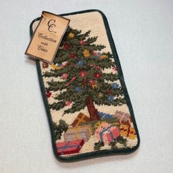 Vintage 90s Christmas Tree Needlepoint Glasses Case