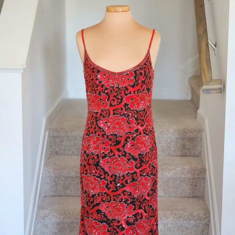 Women's Escada Red/Black Silk Sequin Dress!