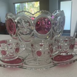 Vintage Cranberry Punch Bowl  Set 