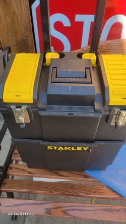 STANLEY 3 Rolling Work Center Toolbox with Pull Handle, Detachable Toolbox with Portable Tote Tray.
