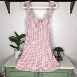 NWT Nasty Gal Womens Gingham Check Frill Neck Ruffle Mini A-Line Sun Dress Pink Size 4