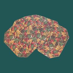 Vintage Set Of 6 Fall Foliage Leaves And Acorns Rust Cloth Placemats