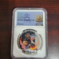 2025M Spain S10E Bald Eagle Colorized First Day Issue PF69 Ultra Cameo NGC