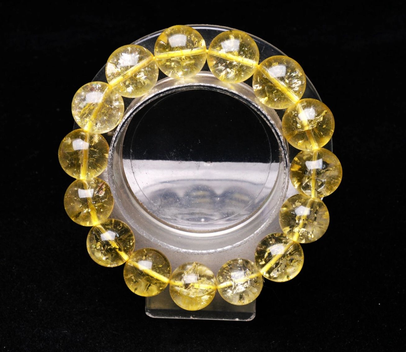 14mm Natural Rainbow Yellow Citrine Crystal Gemstone Round Beads Bracelet