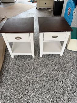 Pair of White and Dark Wood End Tables/Nightstands