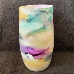 Unique 10" Abstract Art Glass Vase - Hand-Painted Modern Design