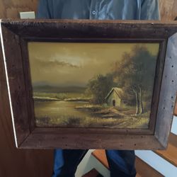 Old Oil Painting On Canvas  Sighed