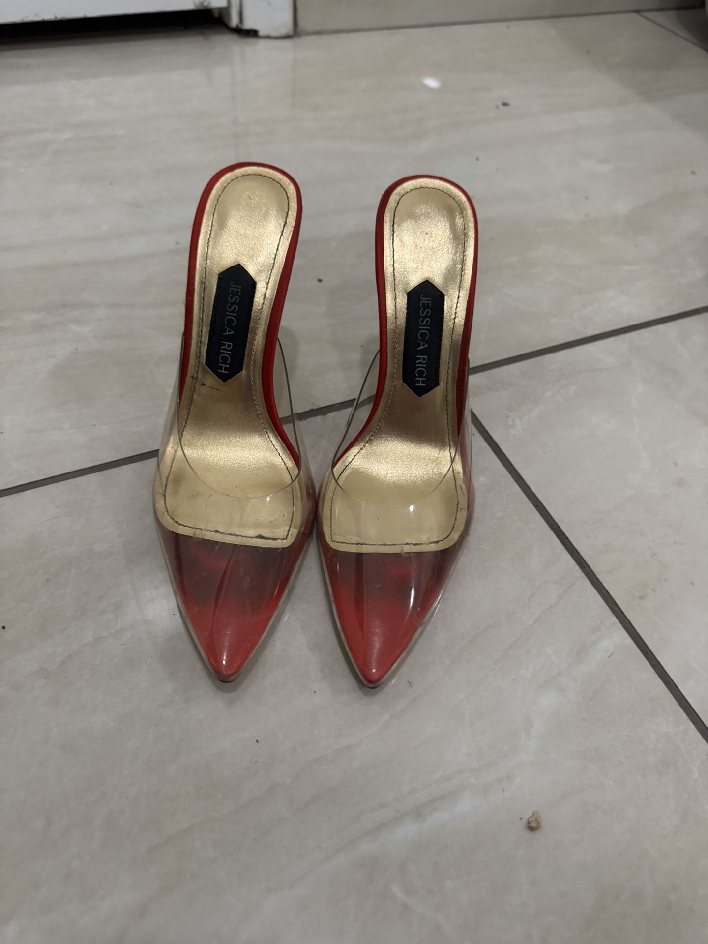 JESSICA RICH WOMEN'S RACY MULE 120MM SATIN RED HIGH HEEL SZ 8