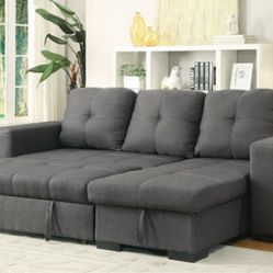Grey Sectional Sofa With Pullout (Free Delivery)