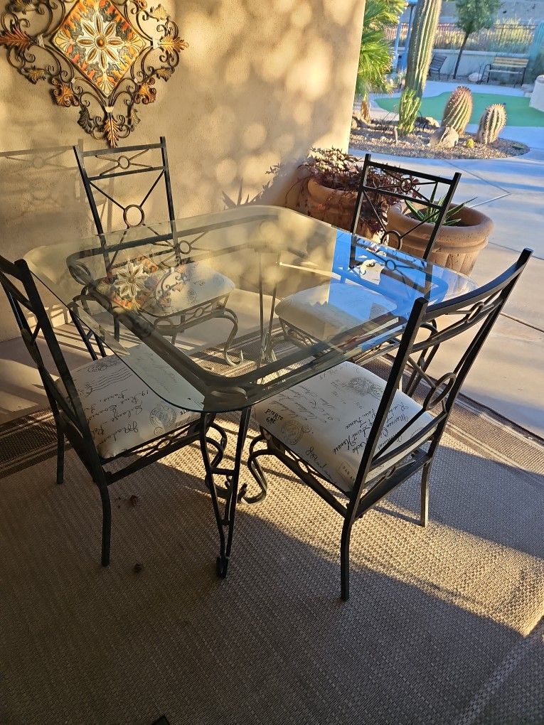 DINING ROOM SET, METAL WITH GLASS TOP