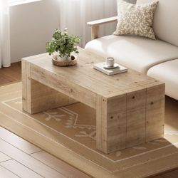 Assembled New Rustic Wood Coffee Table with Thick Legs Rectangular