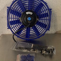 12 Inch Universal Slim Pull/Push Radiator Engine Bay Cooling Fan + Mounting Kit Blue
