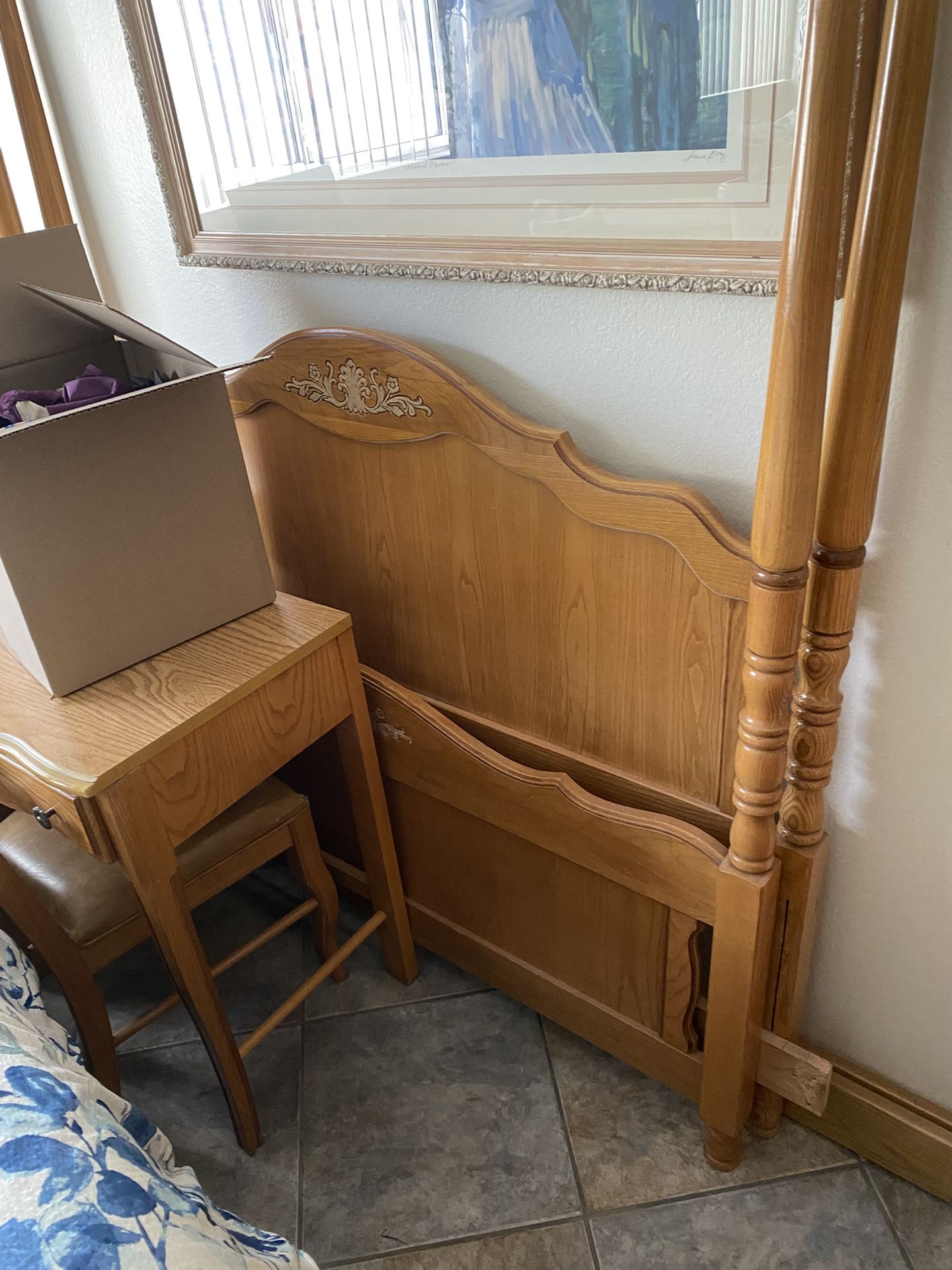 Honey Colored Canopy Bedroom Set