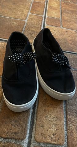 Black Canvas Slip-On Sneakers with Polka Dot Bow (Size:2) 👉$5 Firm!👈