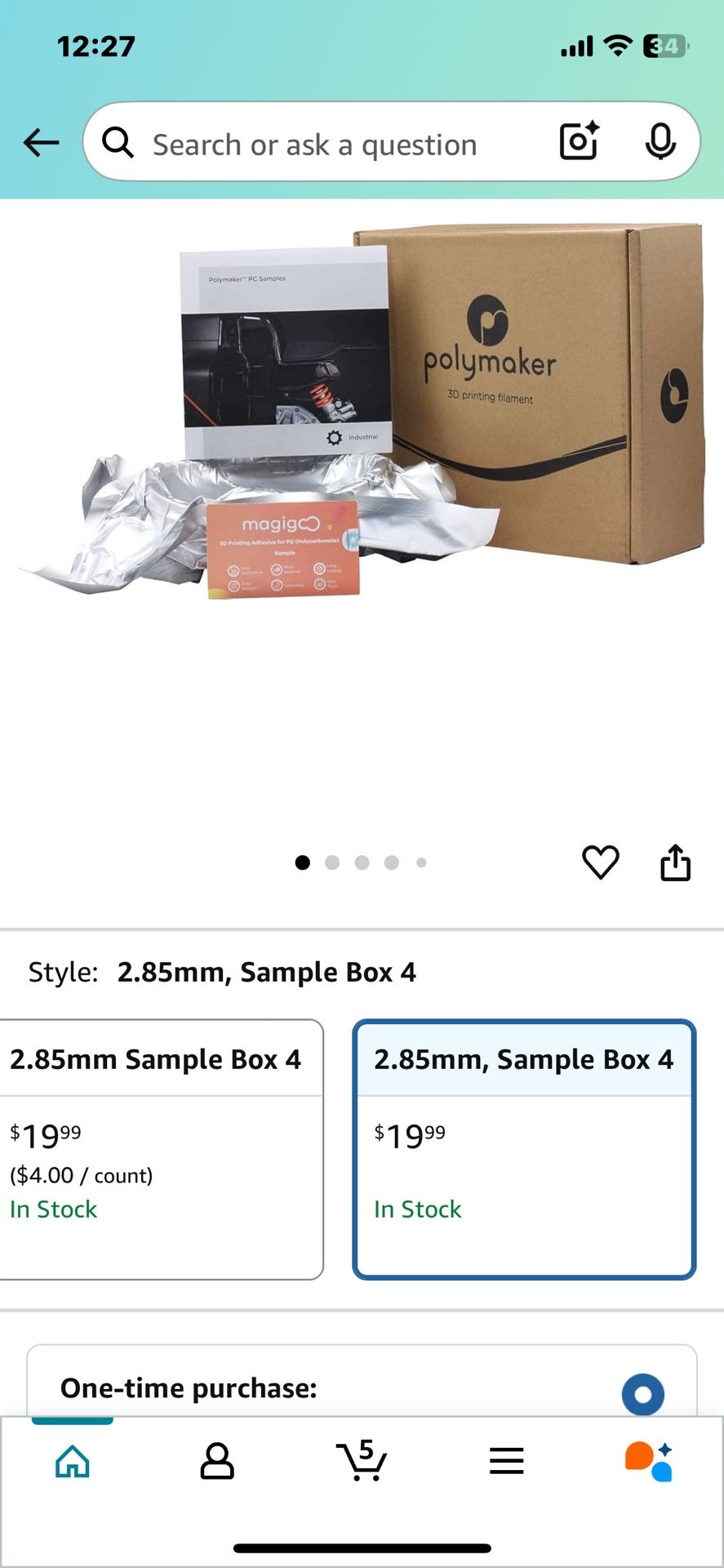 Polymaker Sample Box 4: 2.85mm PC Filament Samples - Clear, Tough, FR, ABS, PBT in Random Colors, 5x50g - Compatible with 2.85mm 3D Printers