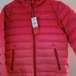 Eddie Bauer Girls Reversible Hooded Down Jacket Pink/Red Size 10/12 