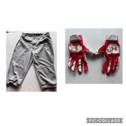 Under Armour Boys Baseball/Softball Pants & Batting gloves (Located in Cranston, Rhode Island) 