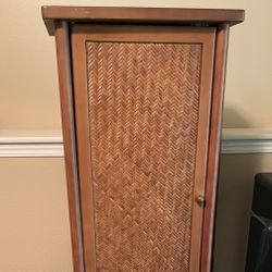 Tall Cabinet W/ Wicker Detailing