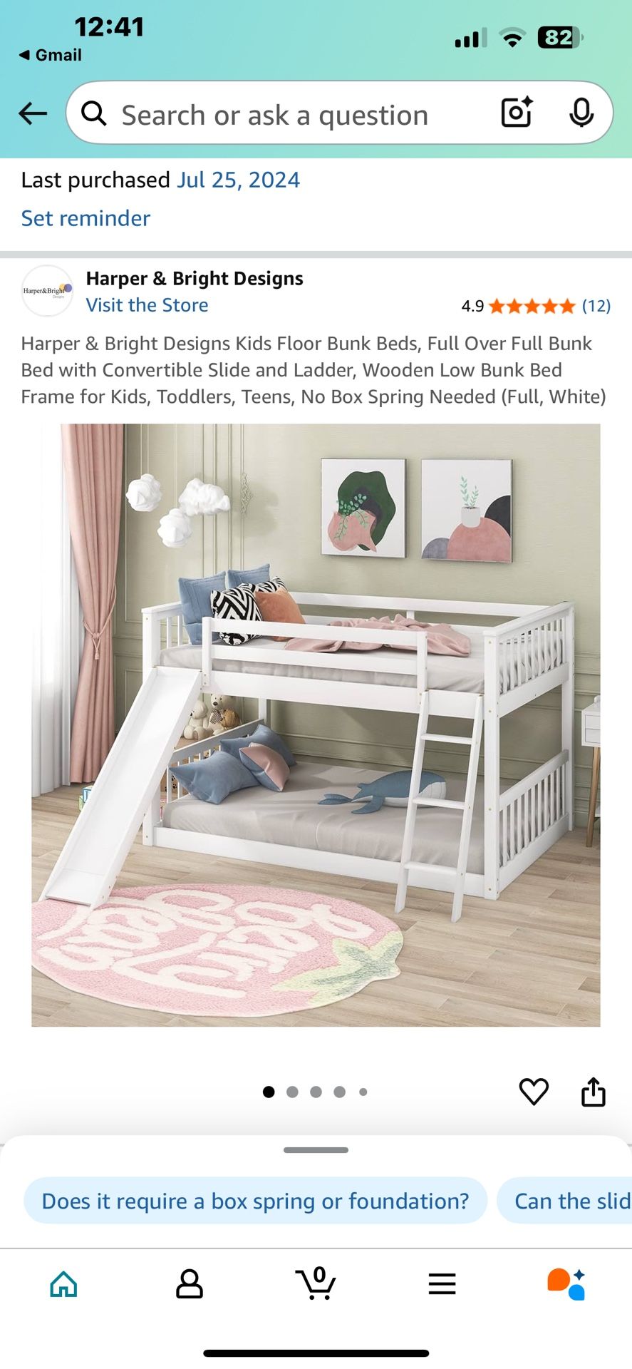 Full over full bunk bed with slide