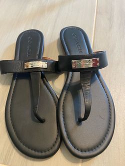Black leather Coach sandals
