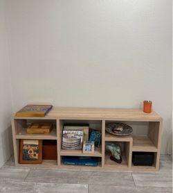 Modern Geometric Oak Bookcase Display Shelf