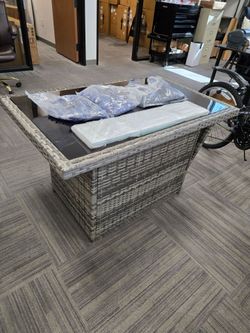 Gray Wicker Patio Coffee Table with Glass Top.brand new
