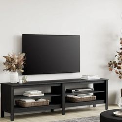 Farmhouse TV Stand for 75 Inch TV Entertainment Center , 70" TV Console Media Table with 4 Cubby Storage Shelf for Living Room Bedroom, Black