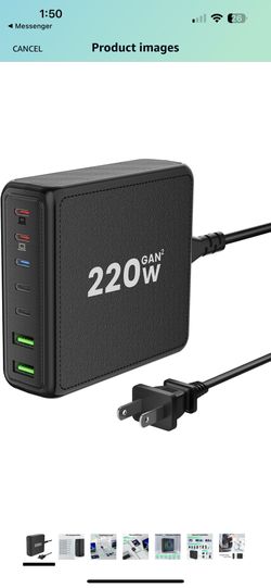 USB C Charger, 220W 7-Port Desktop USB C Charging Station, 2x65W Ports USB C Laptop Charger Compatible with MacBook Pro/Air, iPad Series,iPhone 14/13/