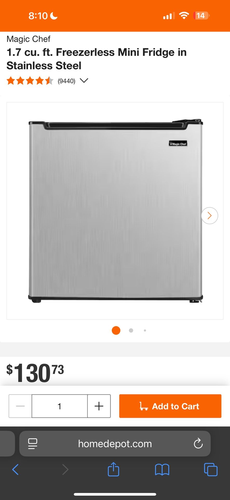 MAGIC CHEF Mini Fridge in stainless Steel / Mini- refrigerador 1.7 ft