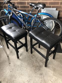 Two Wooden Stools w/Vinyl Seat Cushion