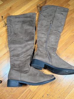 Top Moda Dark Taupe Lace-Up Knee High Boots – Women’s Size 10
