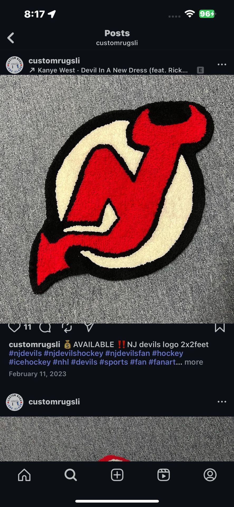 NJ Hockey Decor Rug Handmade 