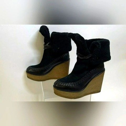 Coach Fringe Wedge Moccasin Bootie Women's Black Cold Weather Snow Boots Size 8