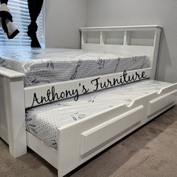 New White Full Size Bed Nd Twin Trundle Nd Foam Mattress 