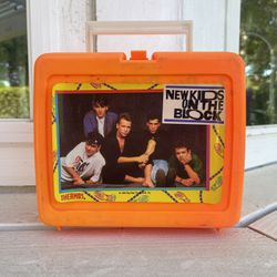 New Kids On the Block 1990 Vintage Plastic Lunch Box Orange