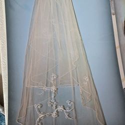 Wedding  gown and Veil. Cream Colored and strapless with some bling