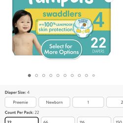 New Pampers Swaddlers Size 4, 22 Diapers