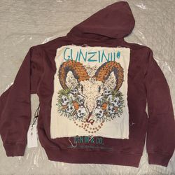 GUNZINII DENIM & CO. Burgundy Skull Graphic Hoodie Full Zip - Size M